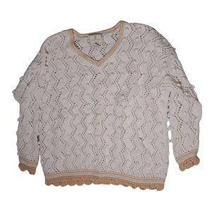 Express Tricot Hand Knit White Sweater Women's Size M